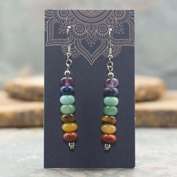 7 Chakra Crystal Dangle Earrings - Picture 1 of 1